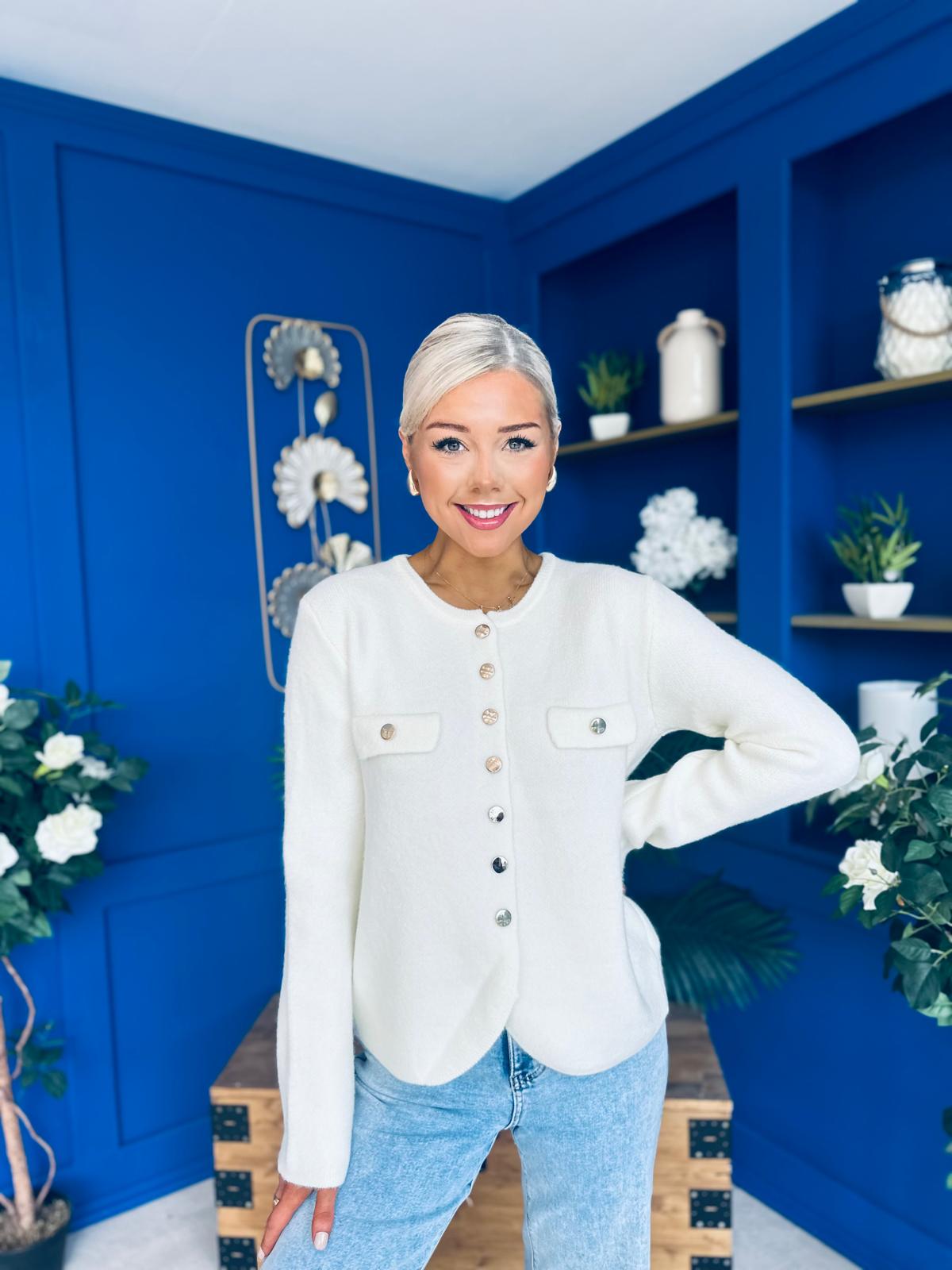 Jen Gold Button Cardi Cream