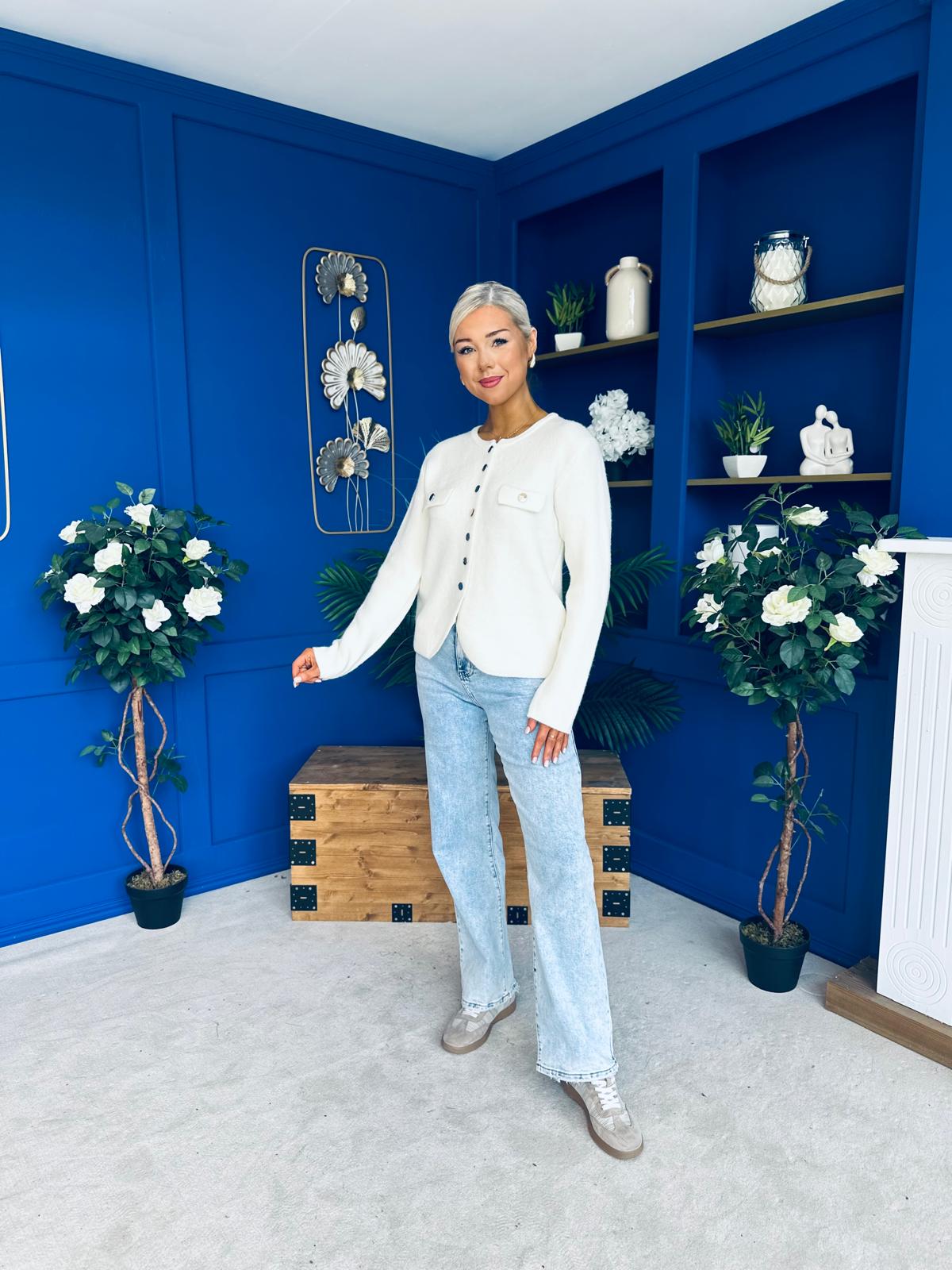 Jen Gold Button Cardi Cream