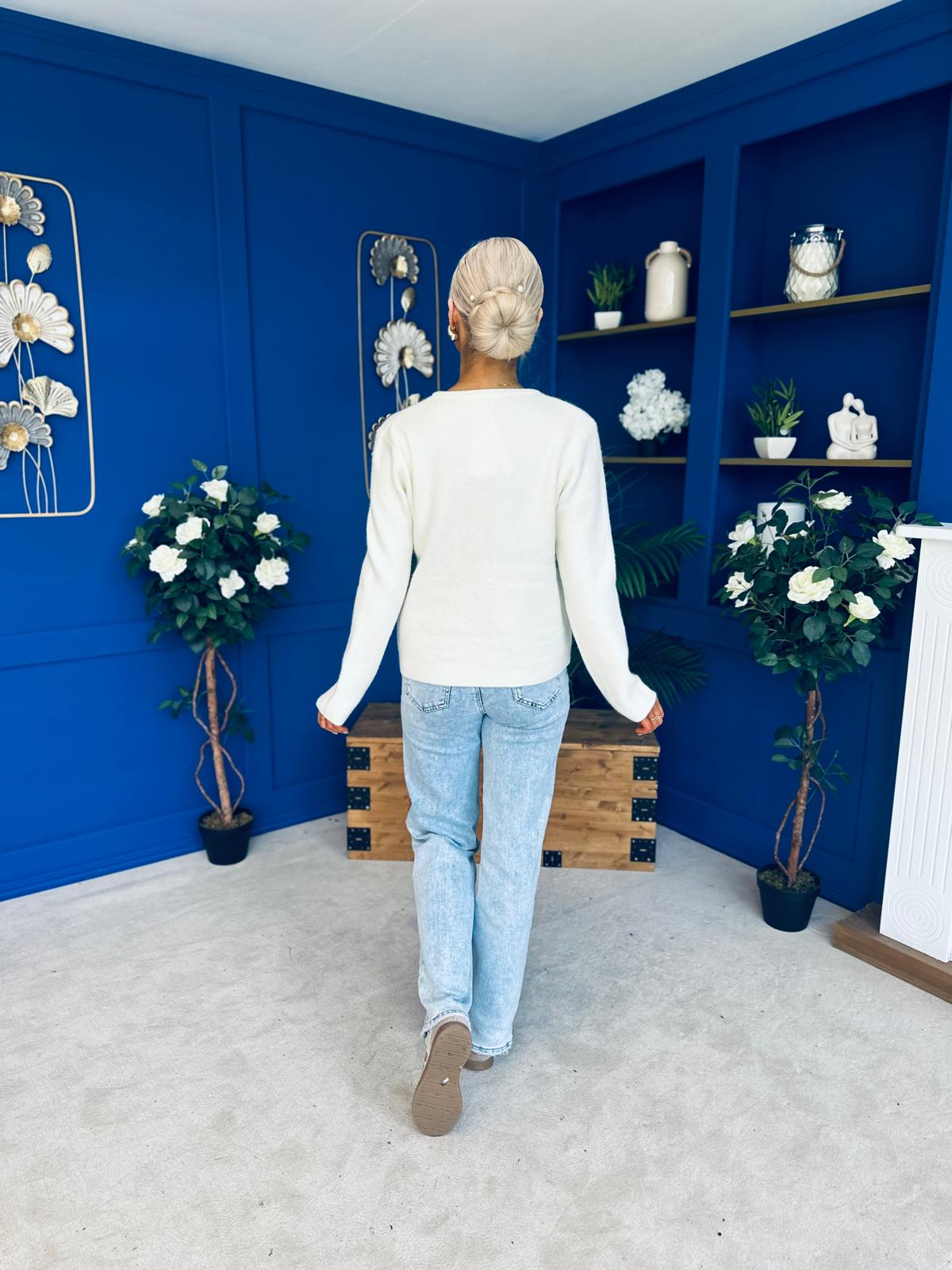 Jen Gold Button Cardi Cream