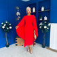 Megan Cape Detail Occasion Dress Red