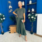 Jane Knit & Satin Midi Dress Khaki