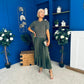 Jane Knit & Satin Midi Dress Khaki