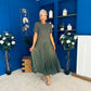 Jane Knit & Satin Midi Dress Khaki