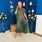 Jane Knit & Satin Midi Dress Khaki