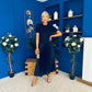 Jane Knit & Satin Midi Dress Navy
