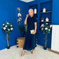 Jane Knit & Satin Midi Dress Navy