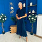 Jane Knit & Satin Midi Dress Navy