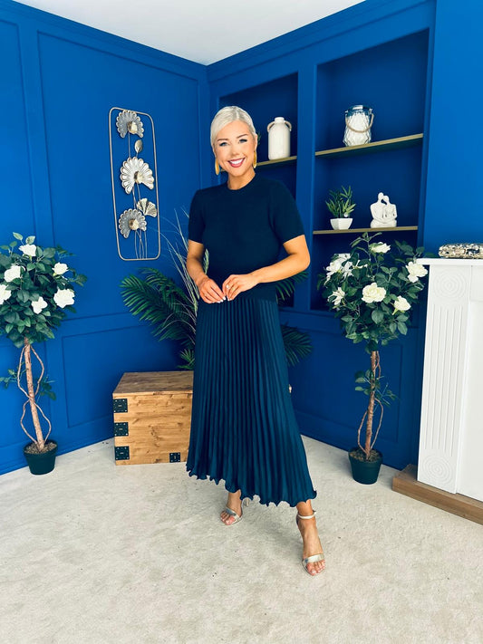 Jane Knit & Satin Midi Dress Navy
