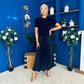 Jane Knit & Satin Midi Dress Black