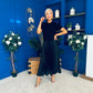 Jane Knit & Satin Midi Dress Black