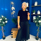Jane Knit & Satin Midi Dress Black