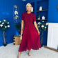 Jane Knit & Satin Midi Dress Wine