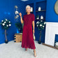 Jane Knit & Satin Midi Dress Wine