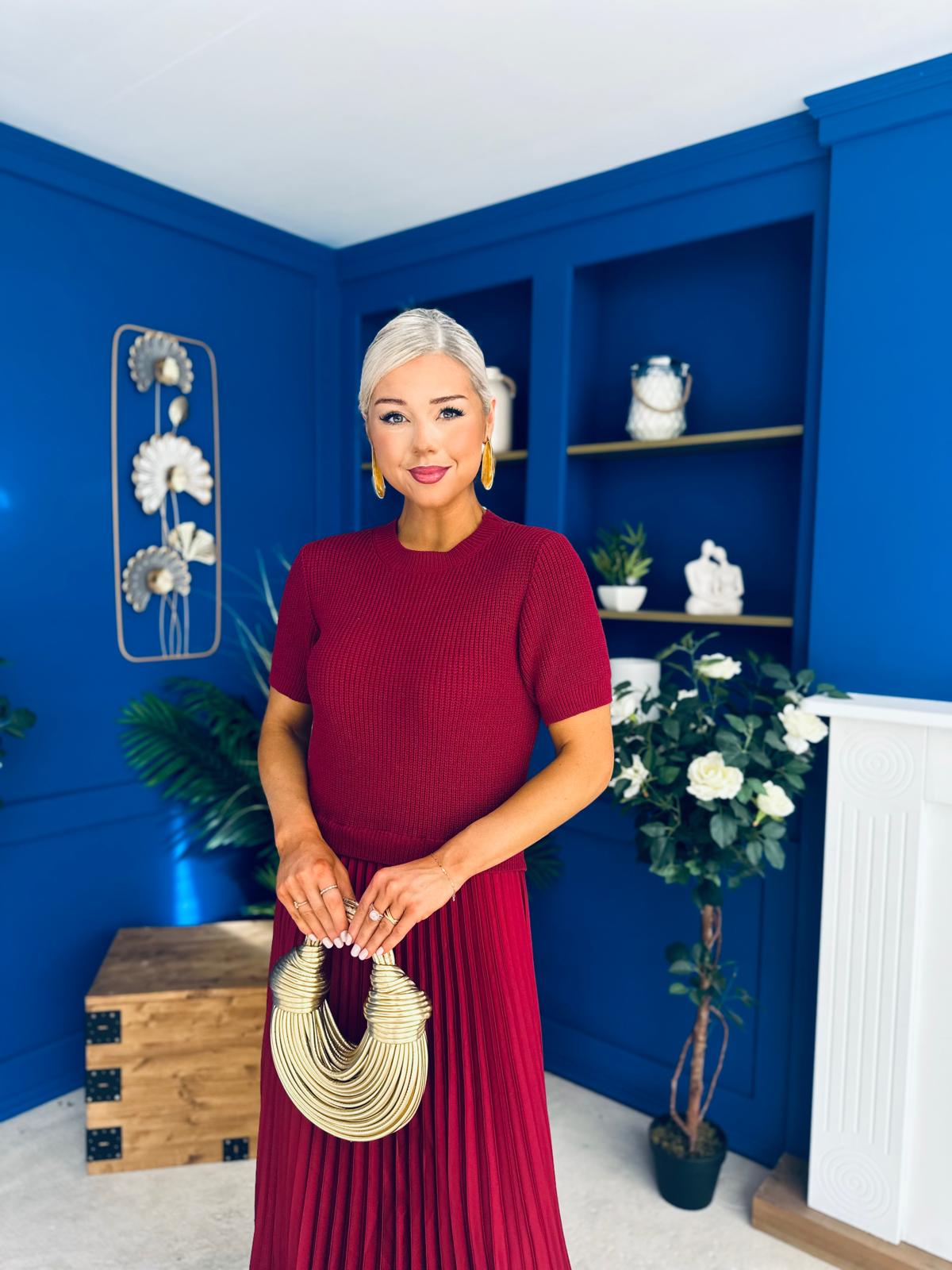 Jane Knit & Satin Midi Dress Wine