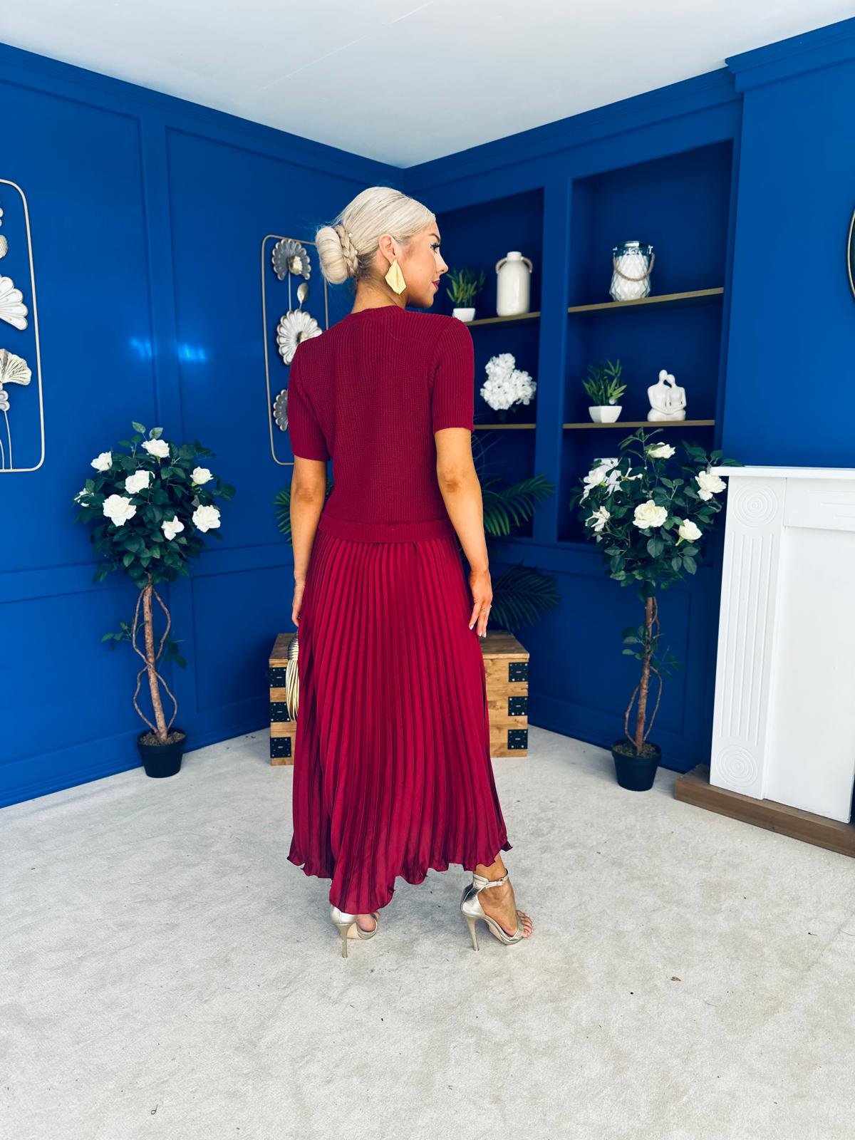 Jane Knit & Satin Midi Dress Wine