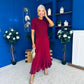 Jane Knit & Satin Midi Dress Wine
