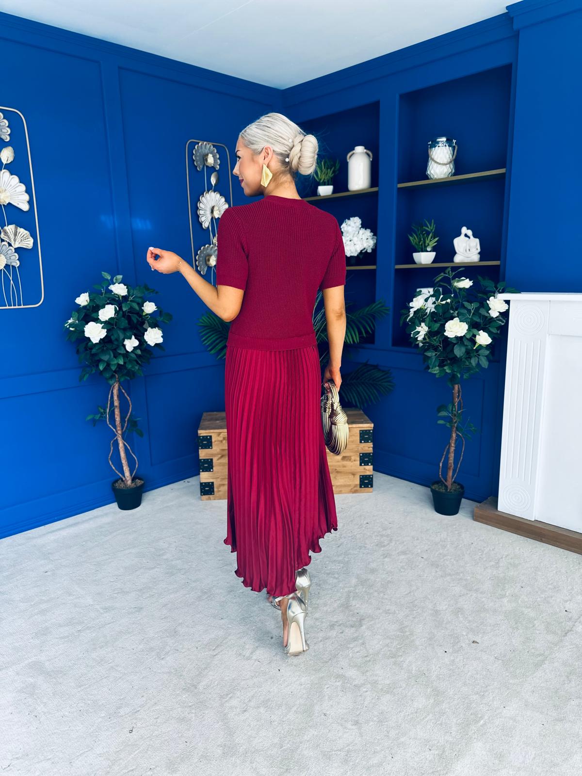 Jane Knit & Satin Midi Dress Wine
