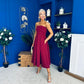 Danni Strapless Bandeau Midi Dress Wine