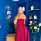 Danni Strapless Bandeau Midi Dress Wine
