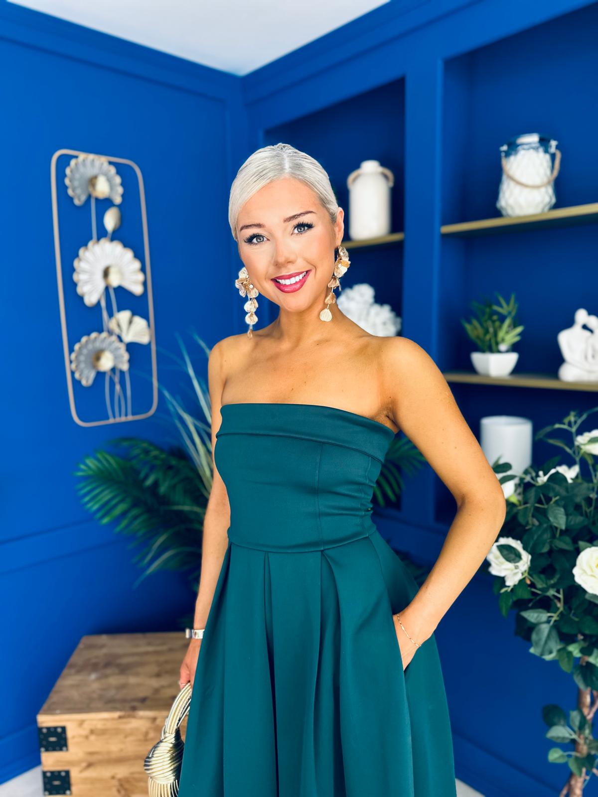 Danni Strapless Bandeau Midi Dress Forest