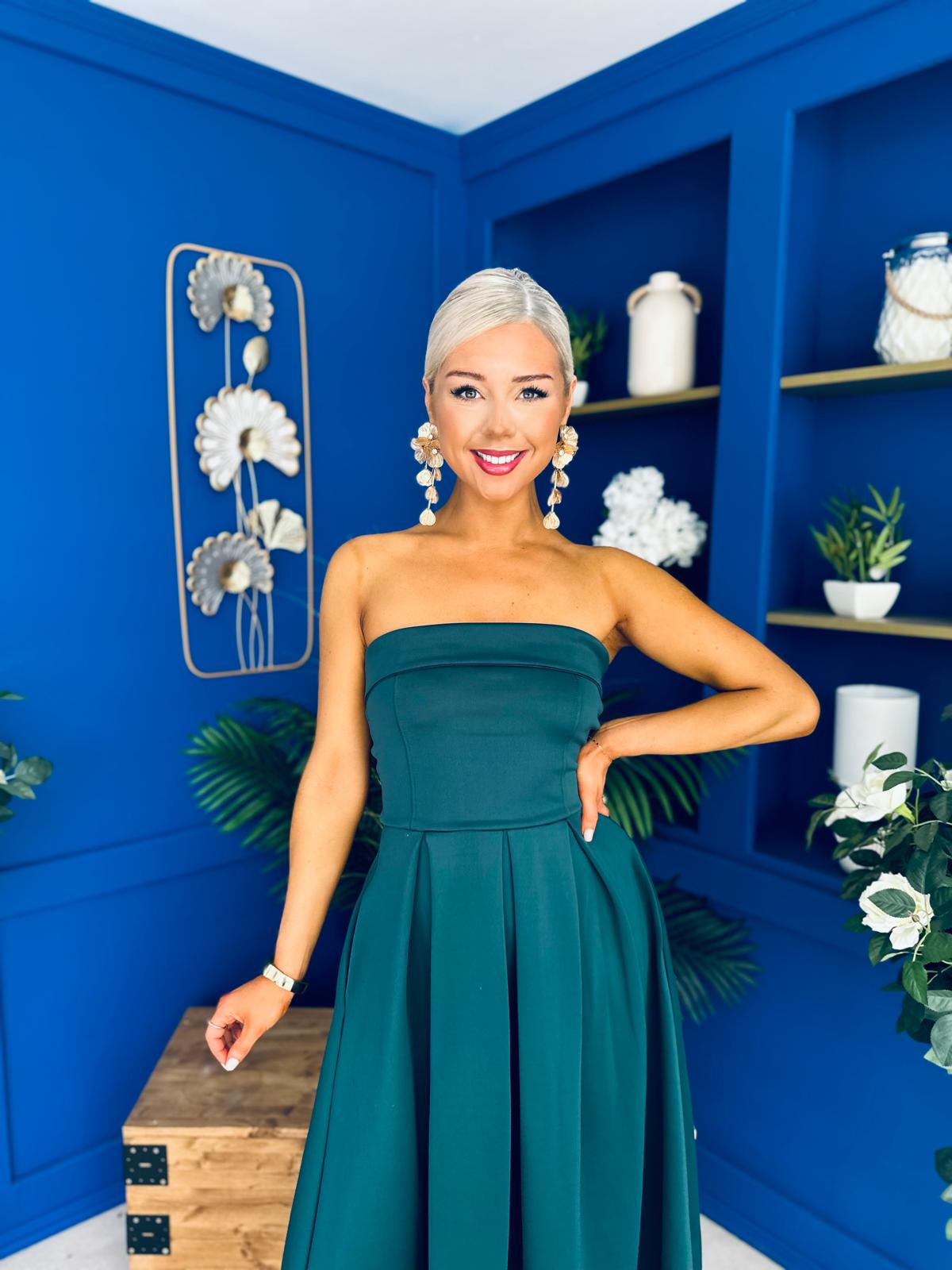 Danni Strapless Bandeau Midi Dress Forest