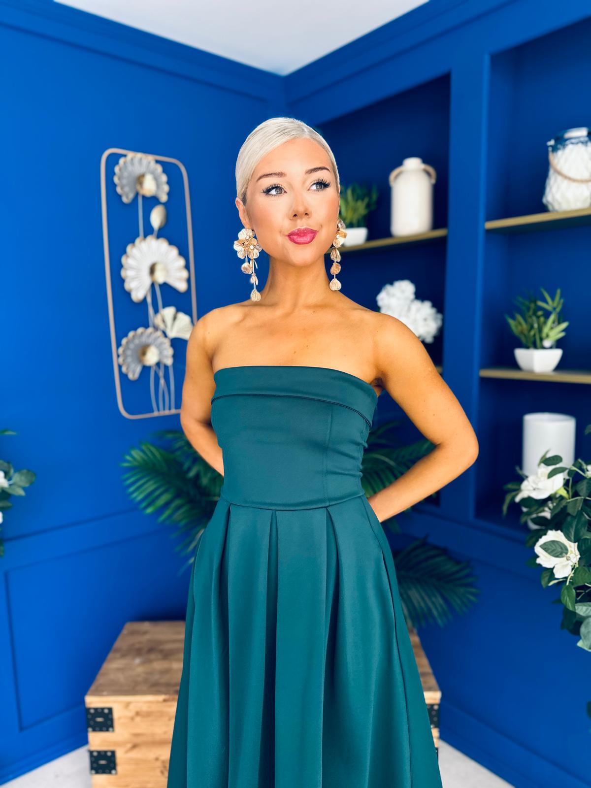 Danni Strapless Bandeau Midi Dress Forest