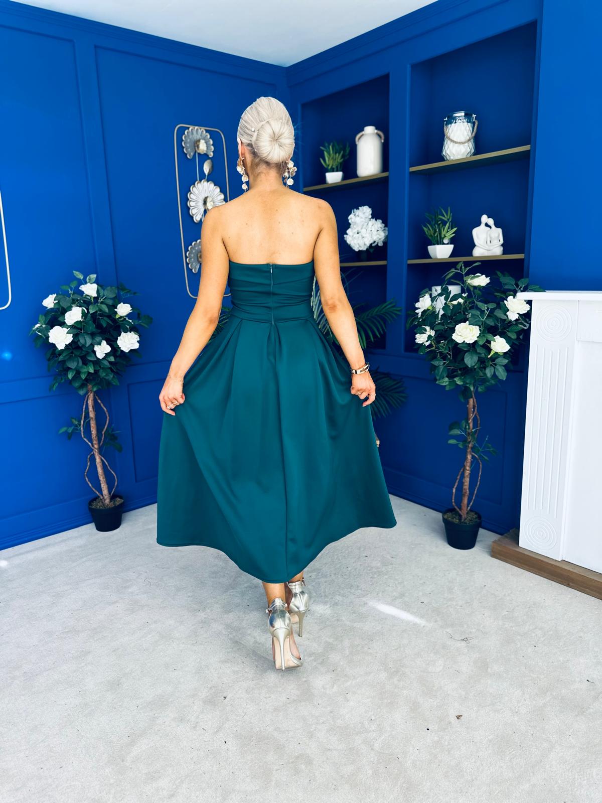 Danni Strapless Bandeau Midi Dress Forest