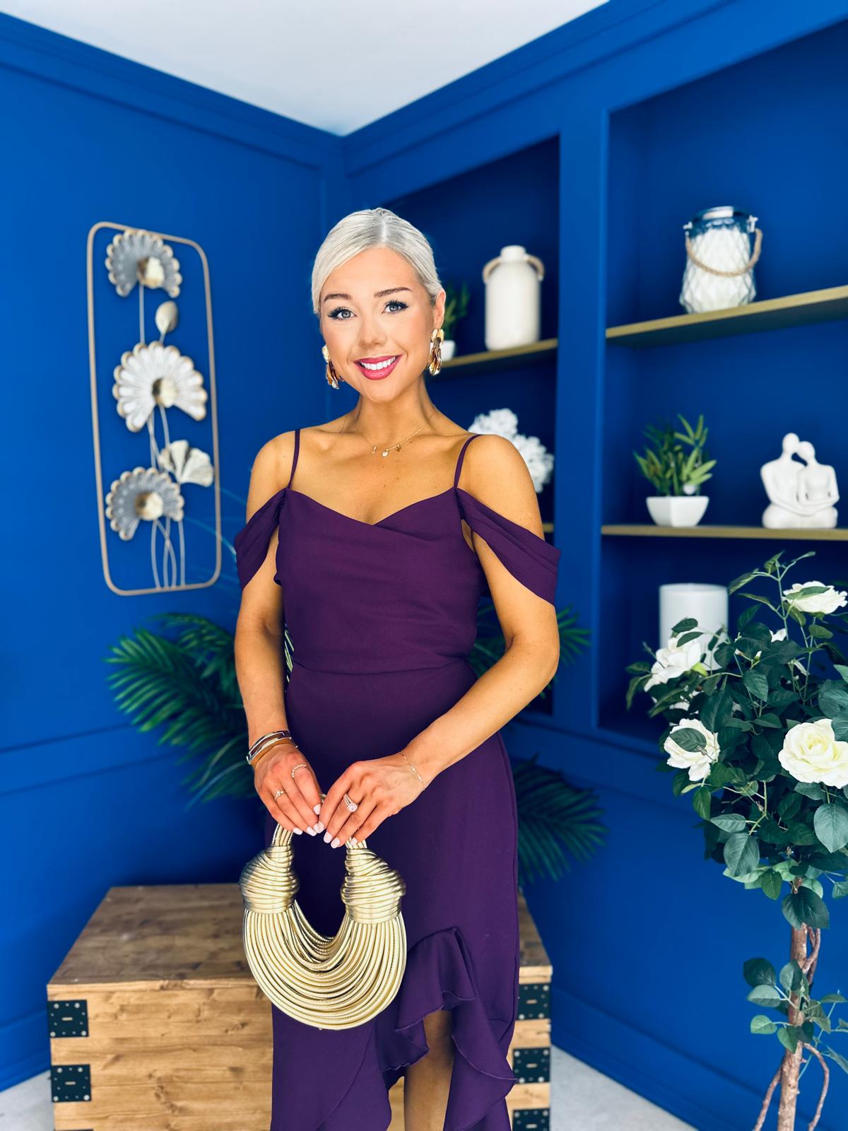 Kamilla Asym Off Shoulder Midi Dress Plum
