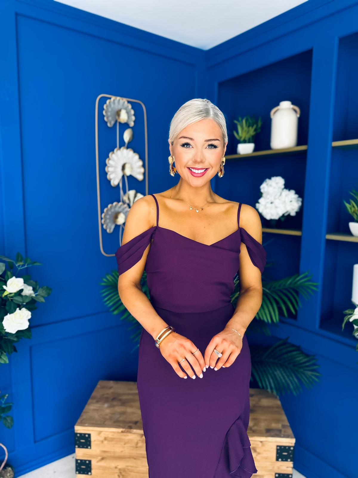 Kamilla Asym Off Shoulder Midi Dress Plum
