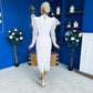 Naomi Puff Sleeve Lace Occasion Dress White
