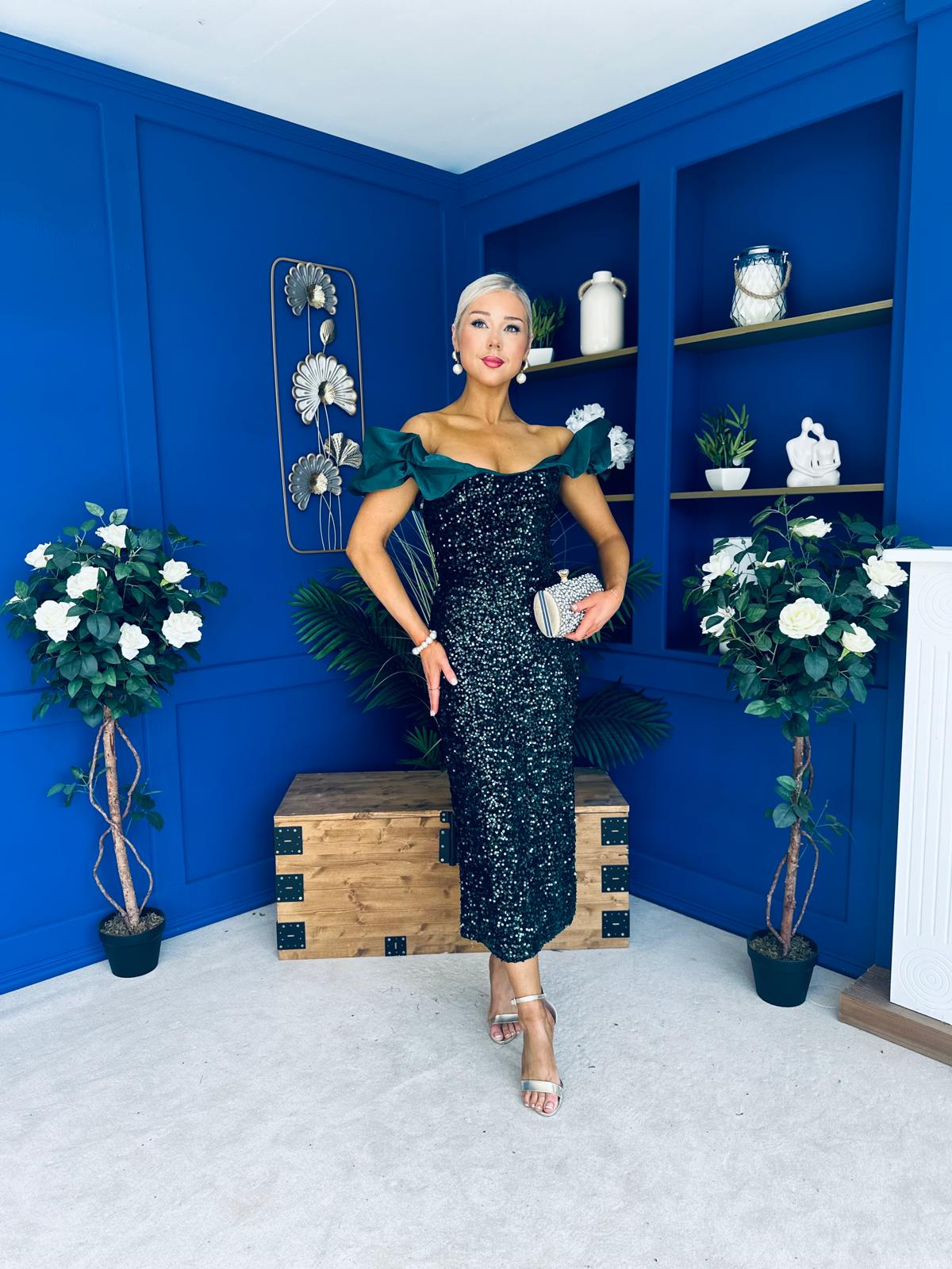 Philipa Sequin Occasion Dress Forest Pre Order 20 Sept
