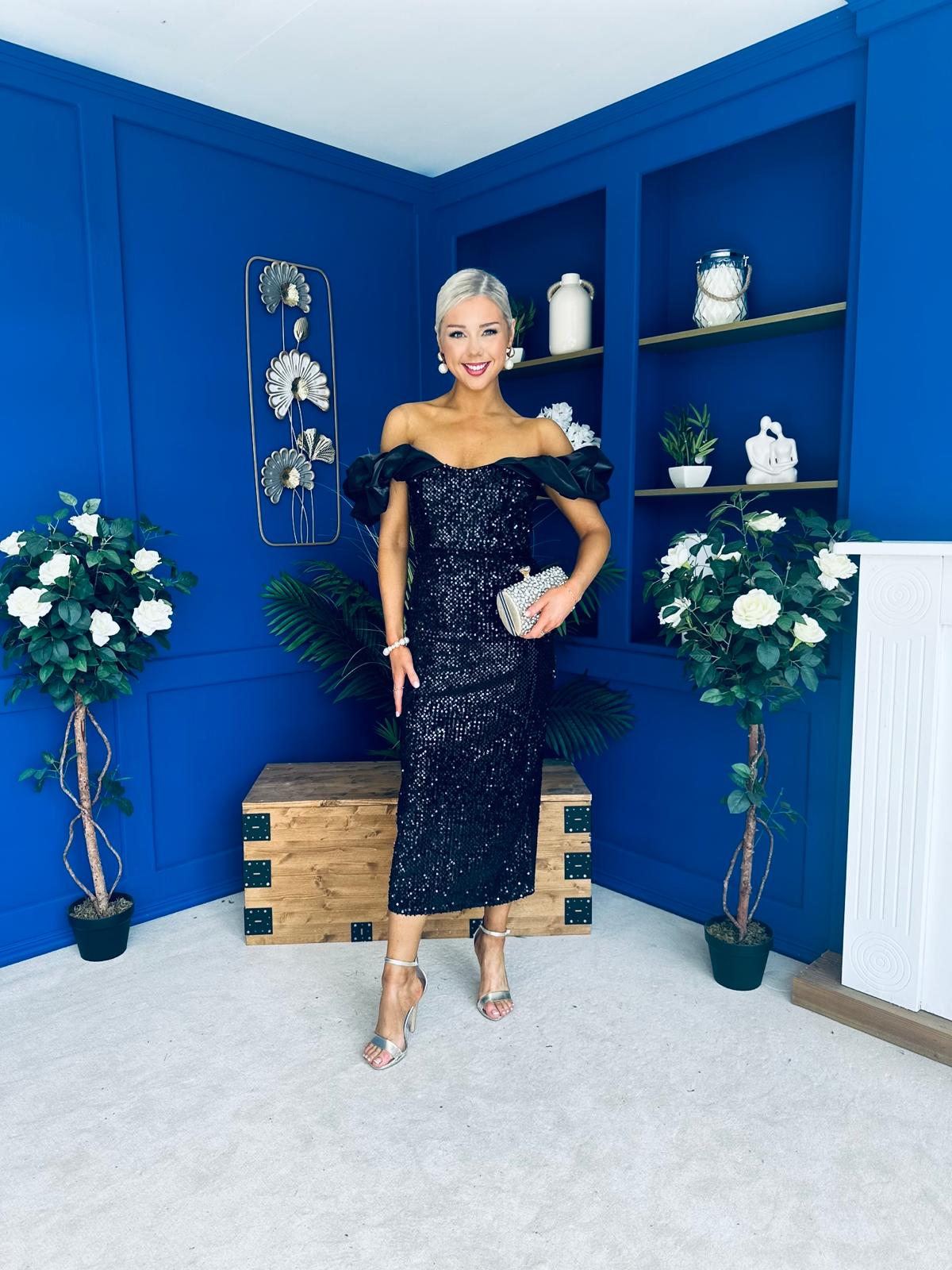 Philipa Sequin Occasion Dress Black Pre Order 20 Sept