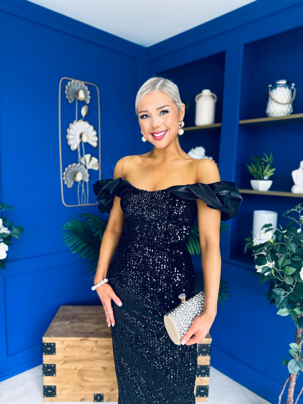 Philipa Sequin Occasion Dress Black Pre Order 20 Sept