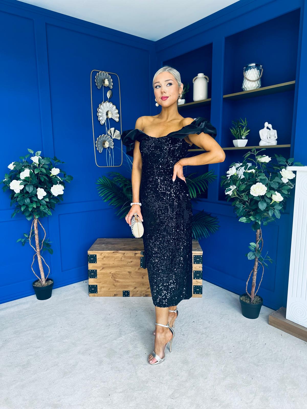 Philipa Sequin Occasion Dress Black Pre Order 20 Sept