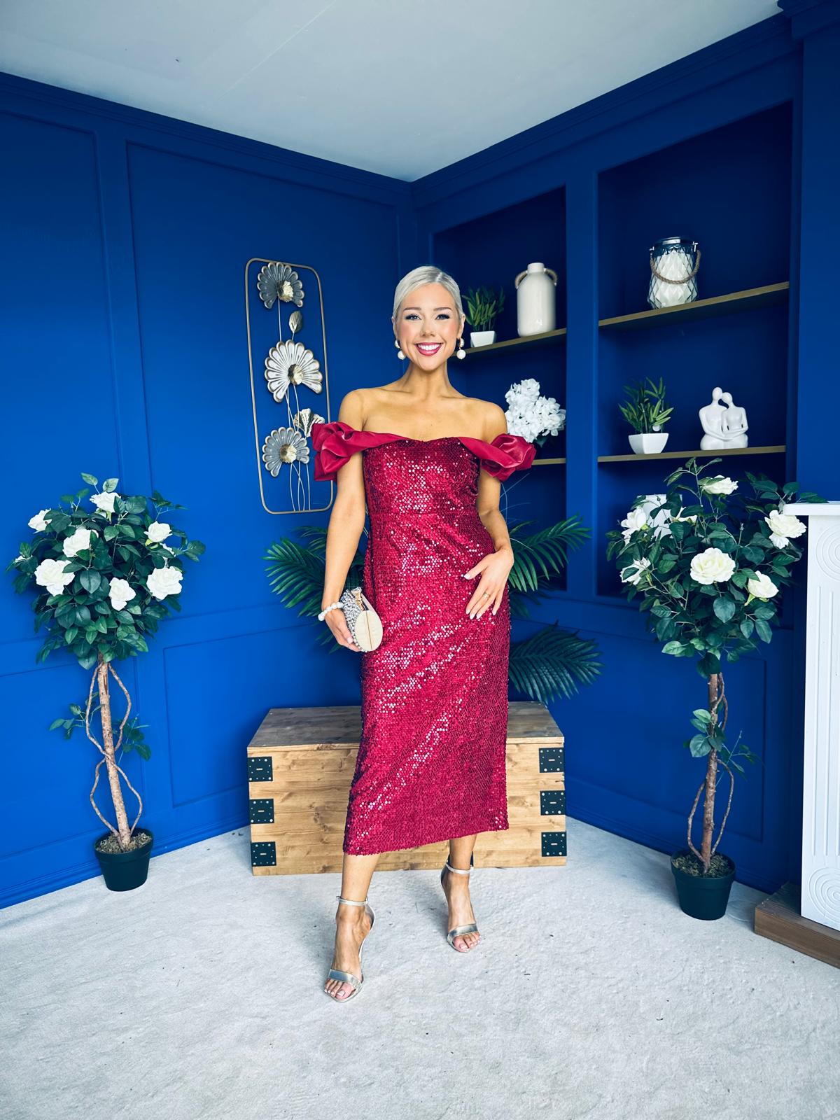 Philipa Sequin Occasion Dress Burgundy Pre Order 20 Sept