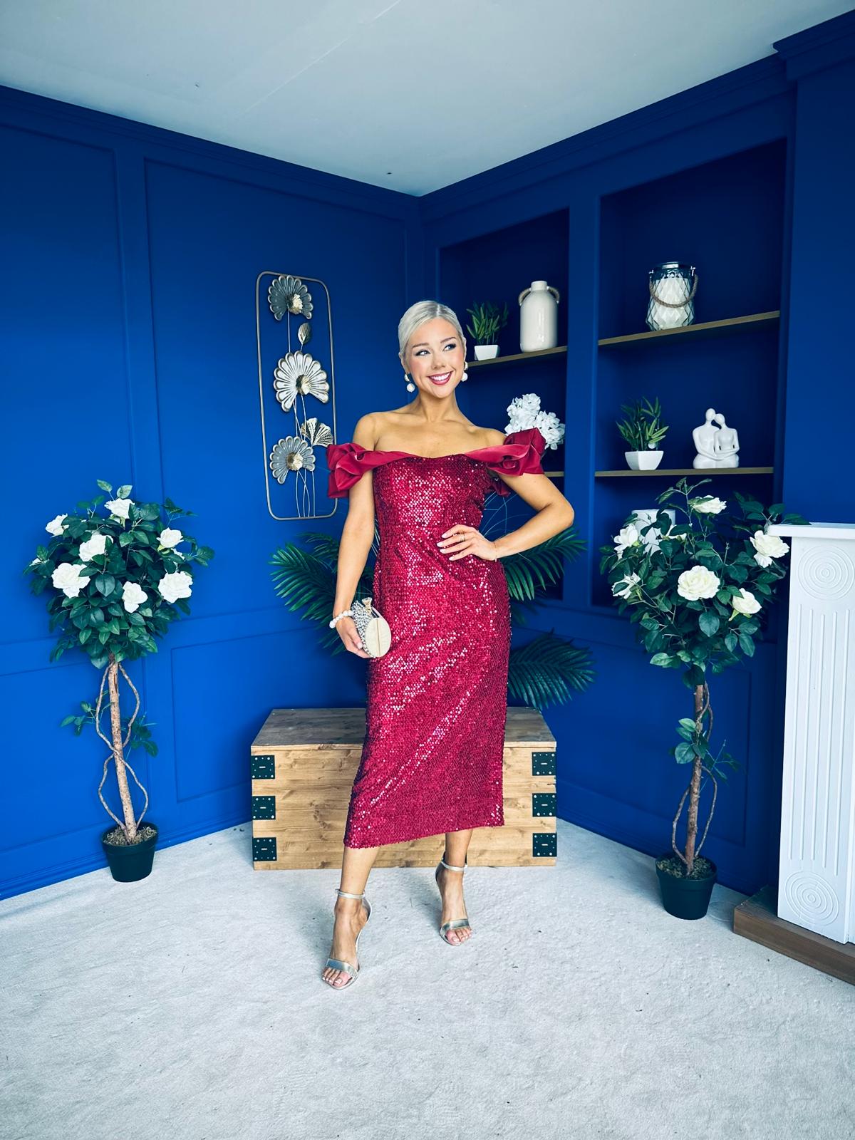 Philipa Sequin Occasion Dress Burgundy Pre Order 20 Sept