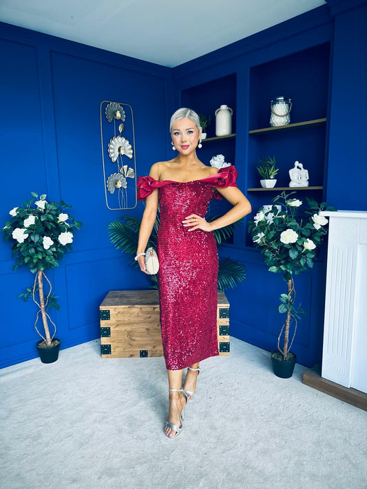Philipa Sequin Occasion Dress Burgundy Pre Order 20 Sept