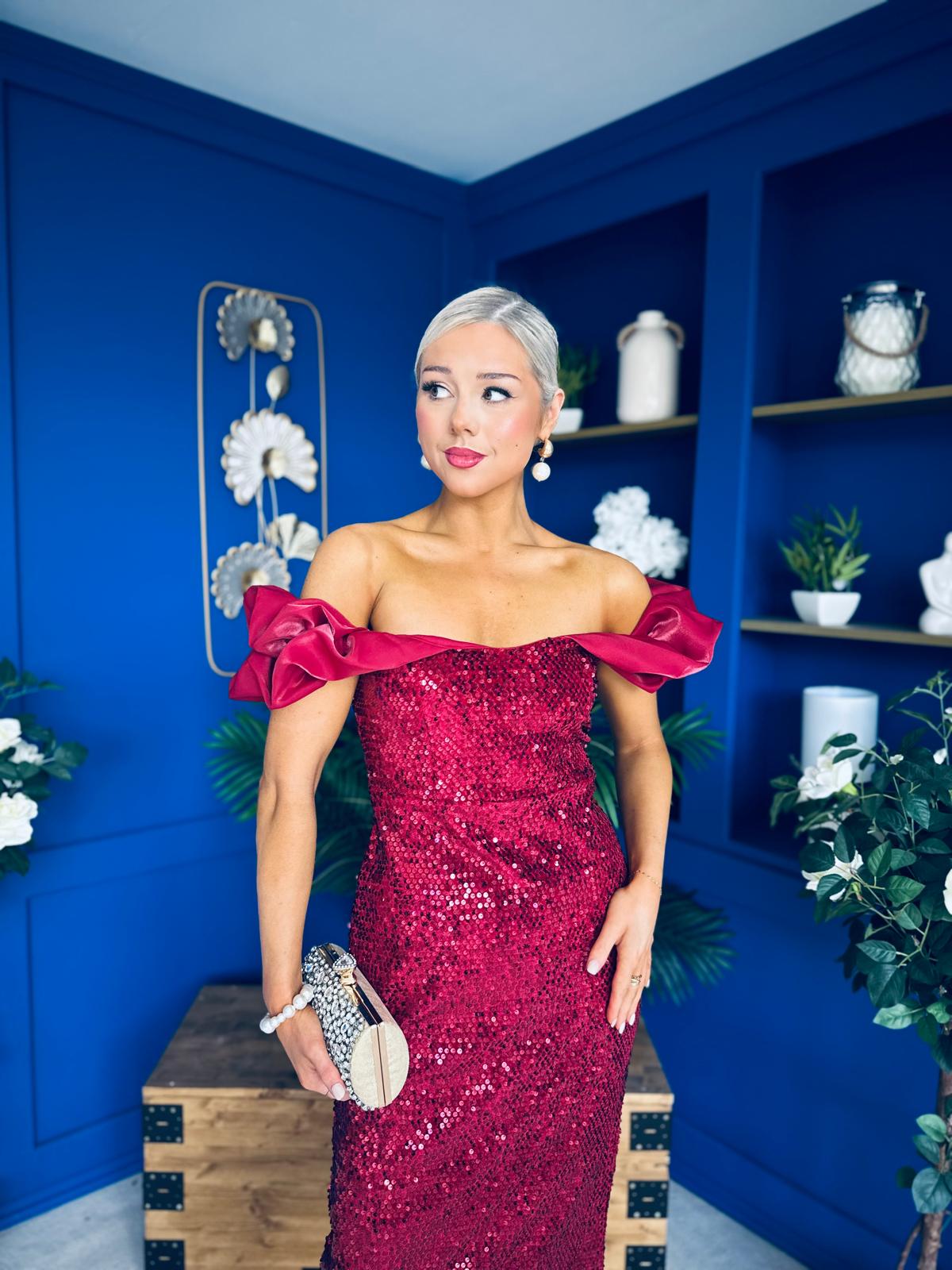 Philipa Sequin Occasion Dress Burgundy Pre Order 20 Sept