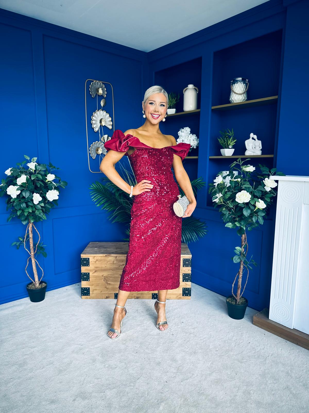 Philipa Sequin Occasion Dress Burgundy Pre Order 20 Sept