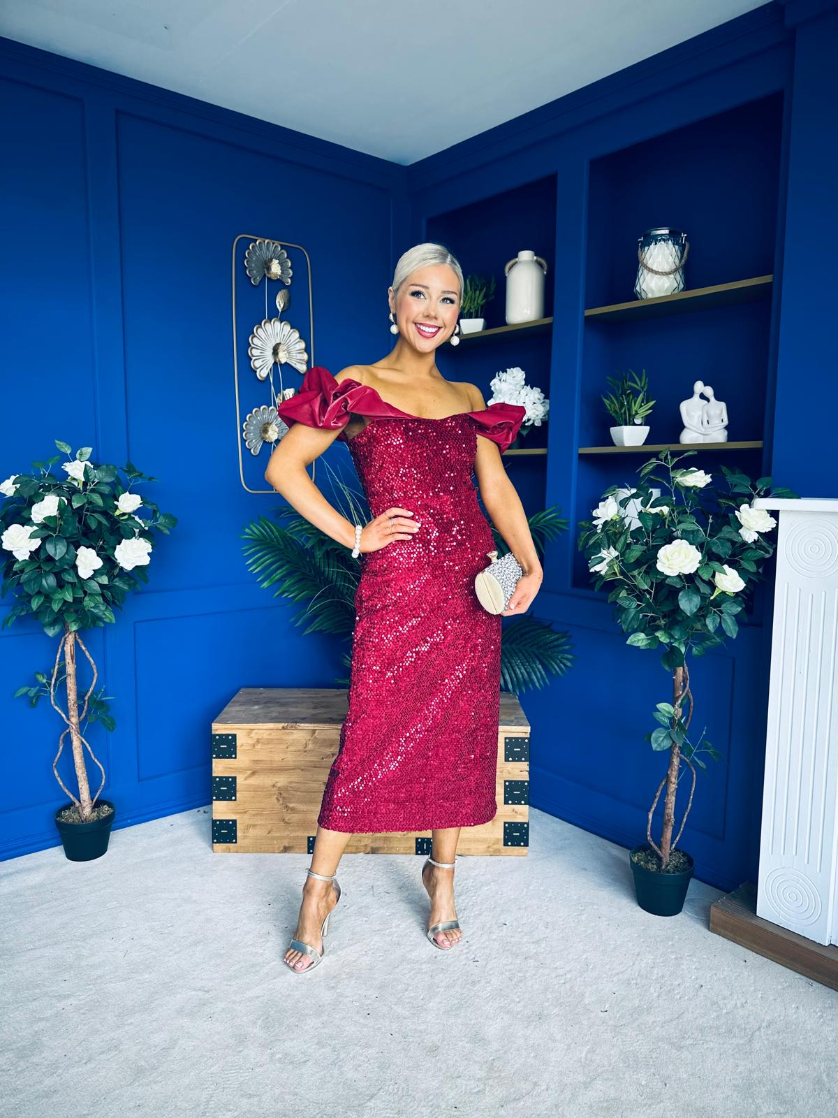 Philipa Sequin Occasion Dress Burgundy Pre Order 20 Sept