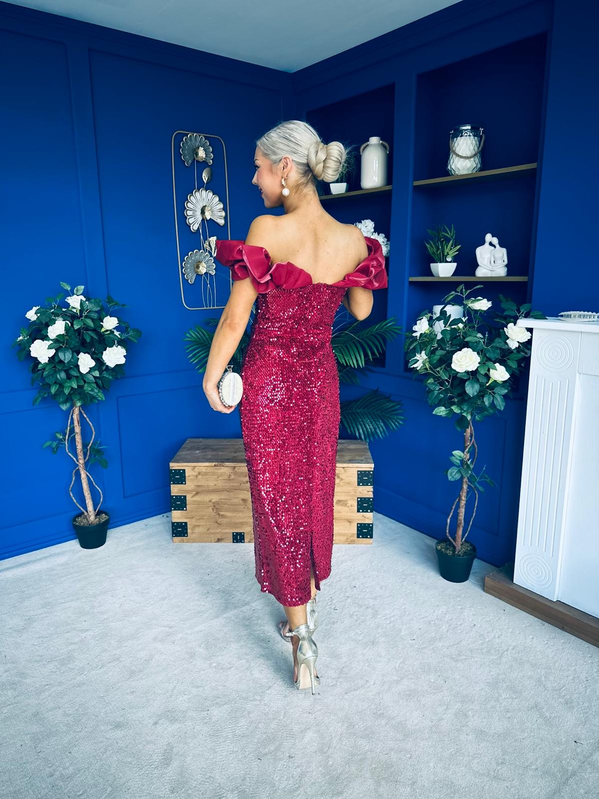 Philipa Sequin Occasion Dress Burgundy Pre Order 20 Sept