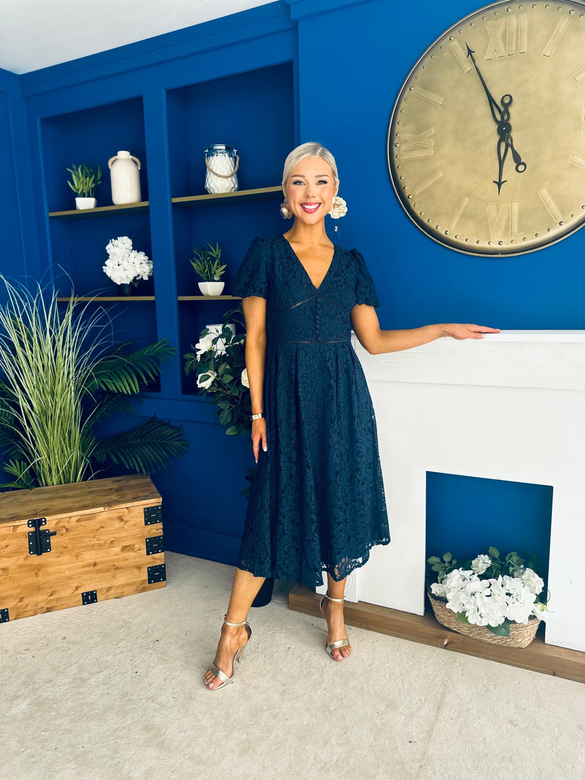 Kelly Lace Detail Occasion Dress Navy