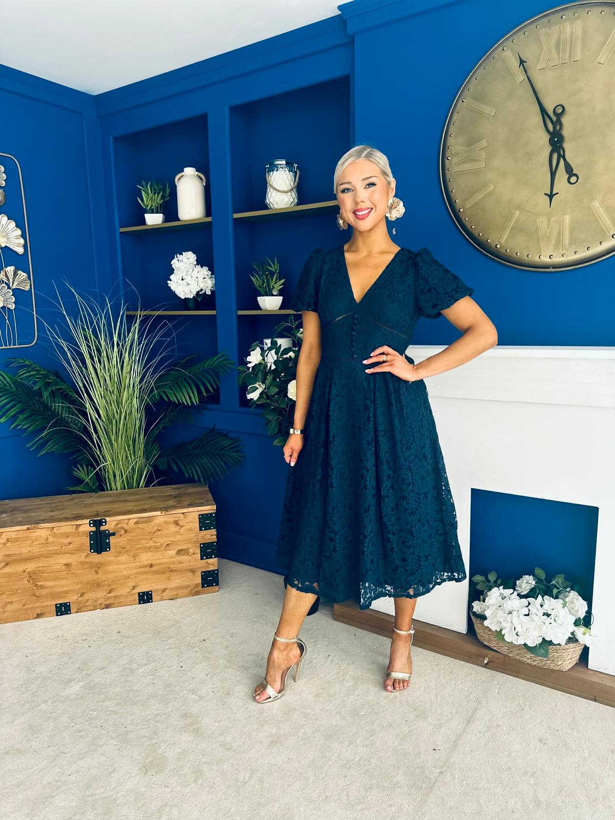 Kelly Lace Detail Occasion Dress Navy