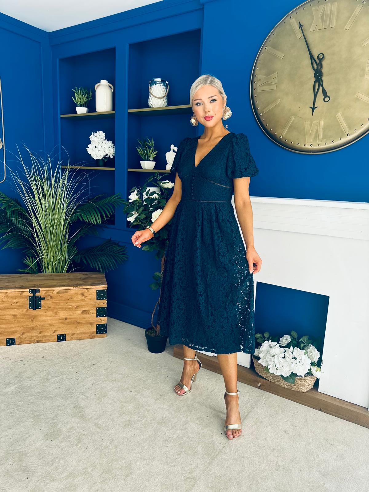 Kelly Lace Detail Occasion Dress Navy