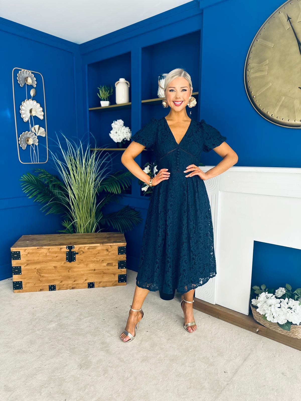 Kelly Lace Detail Occasion Dress Navy