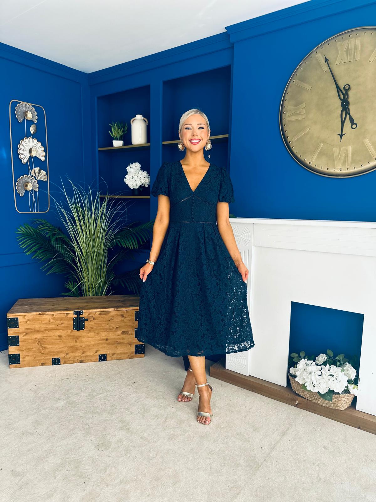 Kelly Lace Detail Occasion Dress Navy