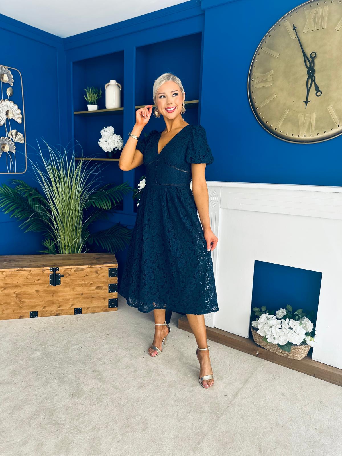 Kelly Lace Detail Occasion Dress Navy