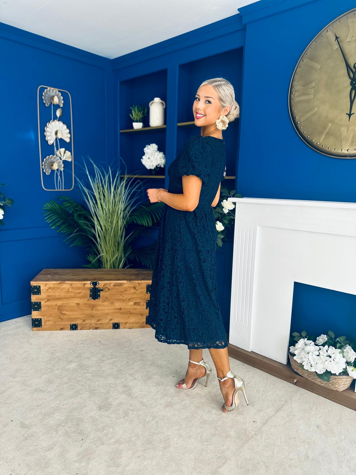 Kelly Lace Detail Occasion Dress Navy