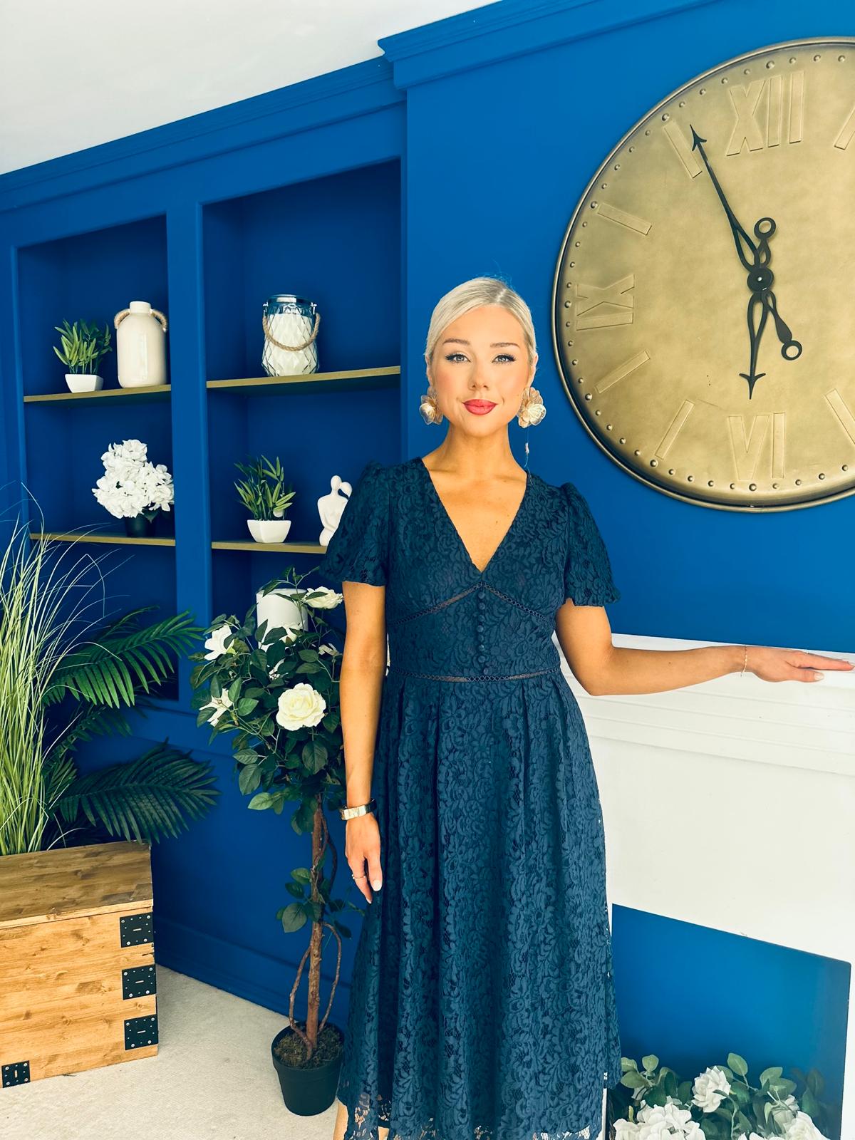 Kelly Lace Detail Occasion Dress Navy