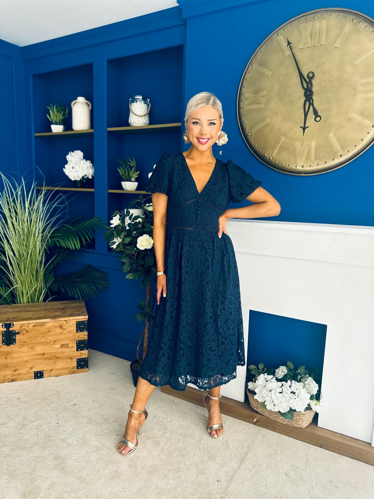 Kelly Lace Detail Occasion Dress Navy